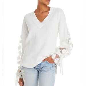 French Connection Caballo Floral-Lace Sleeve Sweater with tie wrists